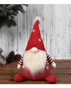 Sitting Gnome With Dungarees & Christmas Hat