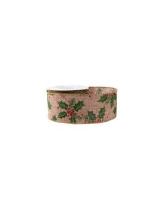Green Holly & Berries Polyester Ribbon
